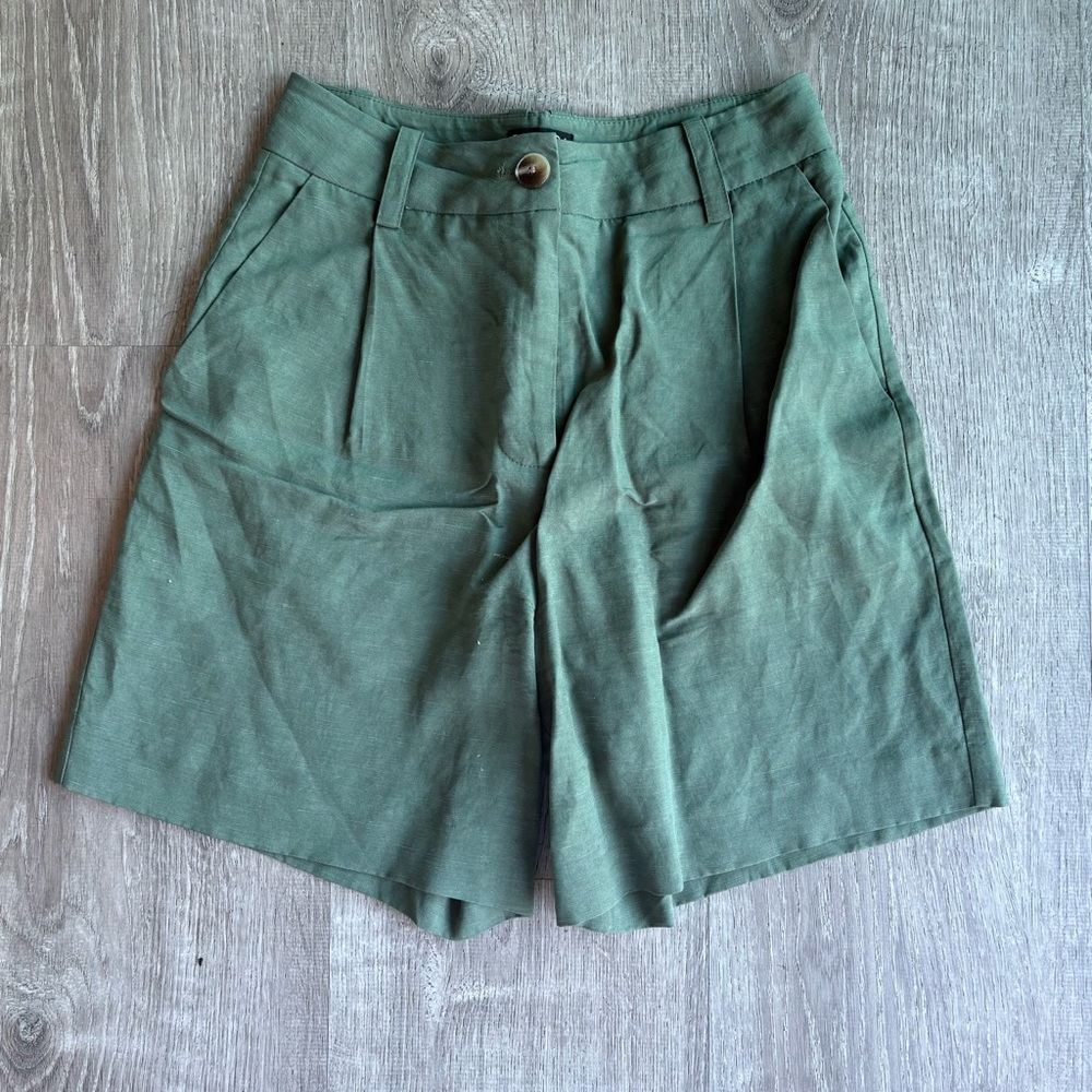 Frank & Oak Olive Linen High Waist Shorts